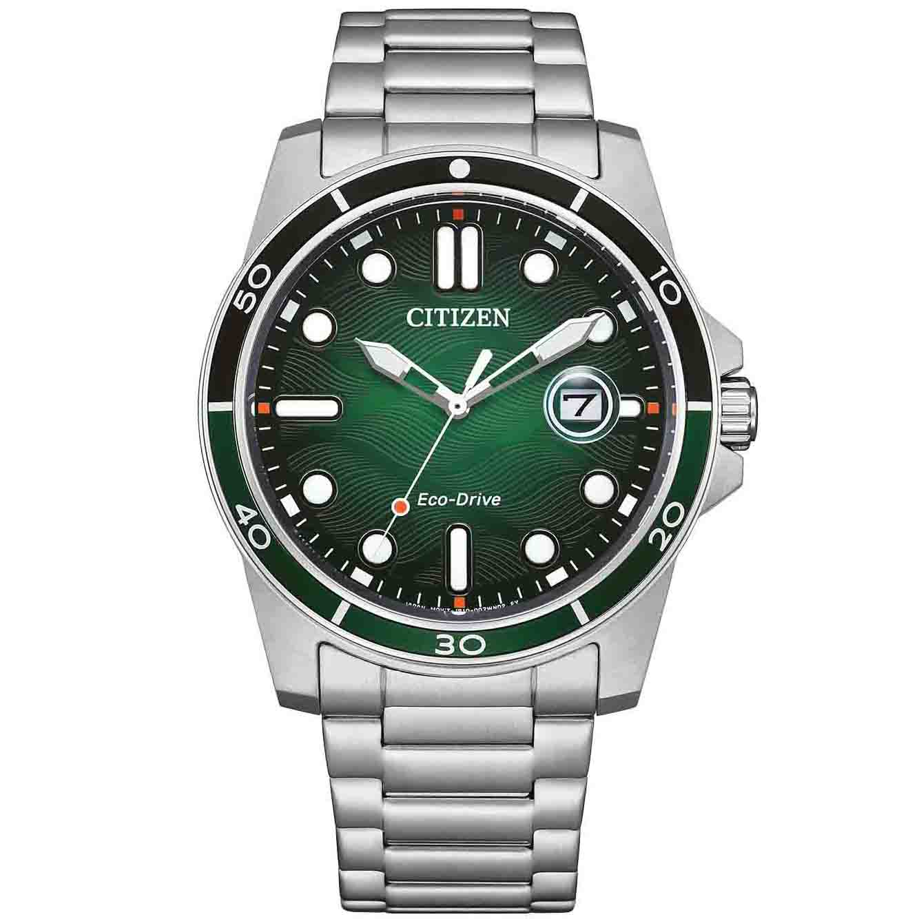 CITIZEN Eco Drive με Πράσινο Καντράν & Ατσάλινο Μπρασελέ AW1811-82X